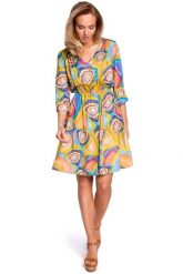 Wzorzysta Rozkloszowana Sukienka z Guzikami - Model 2. Sukienki MOE, l, bez wzorów, z elastanu, wizytowe, bez kołnierzyka, bez ramiączek, rozkloszowane. Za 309.90 zł.