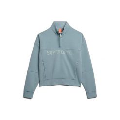 Damska bluza z kapturem zapinana na zamek Superdry Active Tech. Niebieskie bluzy Superdry, bez wzorów, bez ramiączek, z kapturem. W wyprzedaży za 218.00 zł.