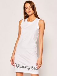 Champion Sukienka codzienna Script Logo Ribbed Trim 112657 Biały Regular Fit. Białe sukienki Champion, na co dzień, xs, bez wzorów, z bawełny, bez kołnierzyka, bez ramiączek, proste. Za 99.99 zł.