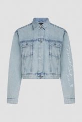 KARL LAGERFELD Kurtka jeansowa damska KLxDisney, Rozmiar S. Niebieskie kurtki KARL LAGERFELD, s, bez wzorów, z bawełny, eleganckie, bez kaptura. W wyprzedaży za 1,219.99 zł.