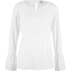 Bluzka z rękawami z falbanami bonprix biały. Białe bluzki bonprix, bez wzorów, bez kołnierzyka, bez ramiączek. Za 26.99 zł.
