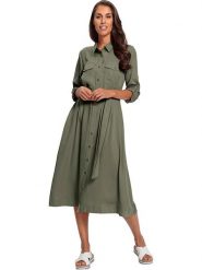 Heine Sukienka w kolorze khaki rozmiar: 36. Brązowe sukienki Heine, bez wzorów, z lyocellu, bez kołnierzyka, bez ramiączek, midi. Za 144.58 zł.