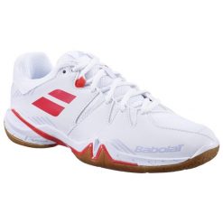 Buty do badmintona i sportów halowych damskie Babolat Shadow Spirit białe. Białe buty treningowe BABOLAT, bez wzorów, z kauczuku, bez zapięcia, na fitness i siłownię. Za 409.99 zł.