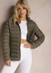 Ciemnozielona Kurtka Pikowana Jyva. Zielone kurtki Renee, na jesień, plus size, bez wzorów, z tkaniny, bez kaptura. W wyprzedaży za 142.49 zł.