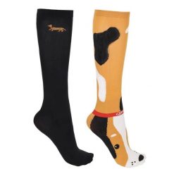 Damskie skarpety jeździeckie QHP Gift Box Stable Buddy (x2). Czarne skarpetki QHP, bez wzorów, z materiału. Za 122.50 zł.