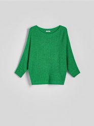 Sweter kimono - zielony. Zielone swetry Reserved, l, bez wzorów, z dzianiny, bez ramiączek. W wyprzedaży za 59.99 zł.