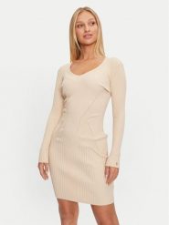 Guess Sukienka dzianinowa Isabella W4BK07 Z3HP2 Beżowy Slim Fit. Brązowe sukienki Guess, m, z aplikacjami, z dzianiny, bez kołnierzyka, bez ramiączek. Za 299.99 zł.