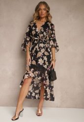 Czarna Asymetryczna Sukienka z Bawełny z Kopertowym Dekoltem i Wiązanym Paskiem Nitilira. Czarne sukienki Renee, na spotkanie biznesowe, bez wzorów, z bawełny, eleganckie, z asymetrycznym kołnierzem, bez ramiączek, midi, asymetryczne. W wyprzedaży za 127.99 zł.
