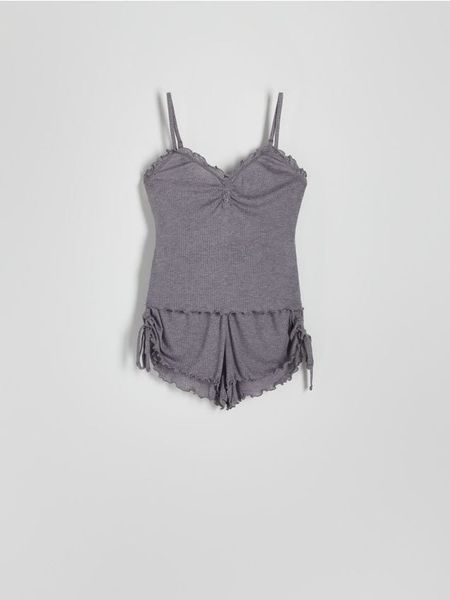 Dwuczęściowa piżama - ciemnoszary. Szare piżamy Reserved, l, bez wzorów, z tkaniny, bez kołnierzyka, bez ramiączek. W wyprzedaży za 49.99 zł.