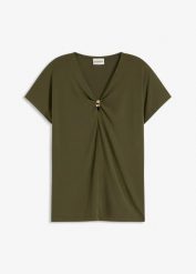 T-shirt z ozdobnym kółeczkiem. Niebieskie t-shirty bonprix, bez wzorów, eleganckie, bez kołnierzyka, bez ramiączek. Za 37.99 zł.