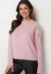 Różowy Sweter Ozdobiony Cekinami Cyrkoniami i Perełkami z Wełną Tiavella. Czerwone swetry Born2be, na zimę, l, z aplikacjami, z jeansu, bez ramiączek. W wyprzedaży za 152.99 zł.