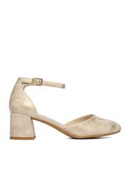 Rieker Czółenka 44762-91 Złoty. Żółte czółenka Rieker, bez wzorów, z materiału, bez obcasa, bez zapięcia. Za 319.99 zł.