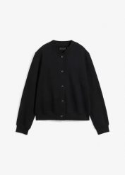 Bluza rozpinana z plisą guzikową. Czarne bluzy bonprix, bez wzorów, bez ramiączek, bez kaptura. Za 109.99 zł.