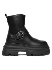 Buffalo Botki Dione Biker Boot Mid 1270127 Czarny. Czarne botki Buffalo, bez wzorów, ze skóry, bez obcasa, na płaskiej podeszwie, bez zapięcia. Za 269.99 zł.
