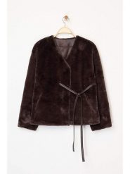Trendyol Płaszcz pluszowy w kolorze ciemnobrązowym rozmiar: L. Brązowe płaszcze Trendyol, l, bez wzorów, bez kaptura. Za 161.34 zł.