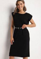Czarna Sukienka z Wiskozą o Pudełkowym Kroju z Paskiem z Klamrą Polliviera. Czarne sukienki Born2be, na co dzień, l, bez wzorów, z wiskozy, eleganckie, bez kołnierzyka, bez ramiączek, midi. Za 129.99 zł.