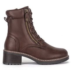 Botki Clara Barson. Brązowe botki Clara Barson, bez wzorów, bez obcasa, na słupku, bez zapięcia. Za 111.99 zł.