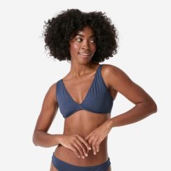 Góra stroju kąpielowego Roxy trójkąt. Niebieskie bikini Roxy, bez wzorów, z materiału, klasyczne. Za 79.99 zł.