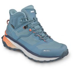 Buty sportowe damskie MEINDL Tahoma Lady Mid GTX z membraną Gore-Tex. Niebieskie buty treningowe MEINDL, bez wzorów, z gore-texu, bez zapięcia, wspinaczkowe, gore-tex. Za 999.90 zł.