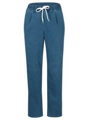 Ocieplane jeansy mom fit ze średnim stanem i wygodnym pasem. Niebieskie jeansy bonprix, bez wzorów, z jeansu. Za 159.99 zł.