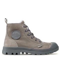Trapery Palladium. Szare traperki Palladium, bez wzorów, bez obcasa, bez zapięcia. Za 579.99 zł.