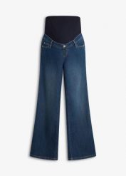 Jeansy ciążowe z bawełną organiczną, loose fit. Niebieskie jeansy bonprix, bez wzorów, z bawełny. Za 169.99 zł.