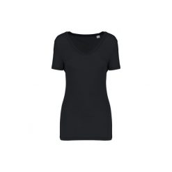 Damska koszulka z dekoltem w serek Kariban Lyocell Tencel™. Czarne t-shirty sportowe KARIBAN, bez wzorów, z lyocellu, bez ramiączek. Za 94.50 zł.