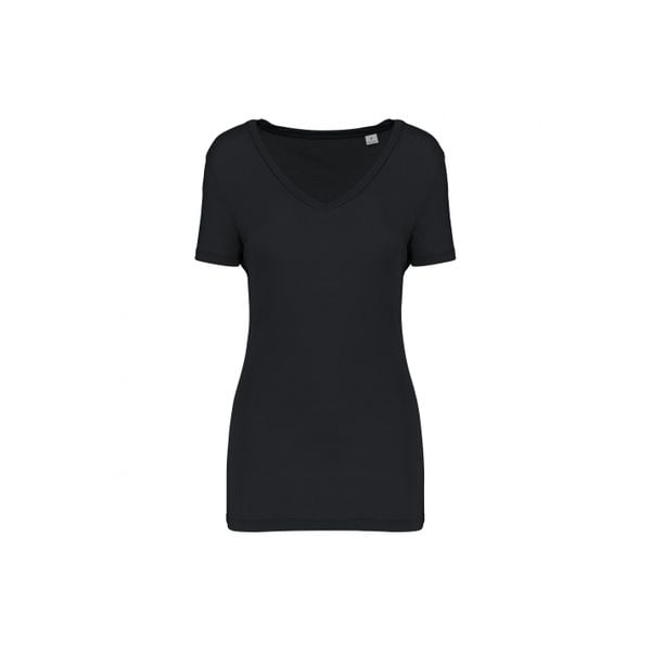 Damska koszulka z dekoltem w serek Kariban Lyocell Tencel™. Czarne t-shirty sportowe KARIBAN, bez wzorów, z lyocellu, bez ramiączek. Za 94.50 zł.