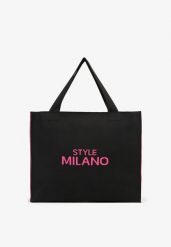 Czarno-Fuksjowa Torebka o Modelu Shopper z Suwakiem i Napisem Salisella. Czarne shopper bag Renee, bez wzorów, biznesowe, bez dodatków. W wyprzedaży za 59.99 zł.