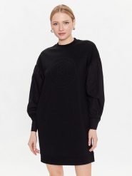KARL LAGERFELD Sukienka dzianinowa Fabric 226W1351 Czarny Regular Fit. Czarne sukienki KARL LAGERFELD, xs, bez wzorów, z bawełny, bez kołnierzyka, bez ramiączek. Za 599.99 zł.
