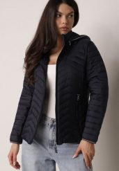 Granatowa Pikowana Kurtka Przejściowa z Ozdobną Lamówką przy Kapturze Tidorna. Niebieskie kurtki Born2be, l, bez wzorów, z jeansu, eleganckie, bez kaptura. Za 89.99 zł.