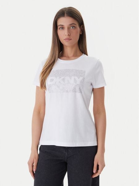 DKNY T-Shirt DJ6T1701 Biały Regular Fit. Białe t-shirty DKNY, m, bez wzorów, z bawełny, bez kołnierzyka, bez ramiączek. Za 154.99 zł.