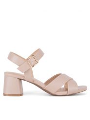 Clara Barson Sandały WSS21574-01 Beżowy. Brązowe sandały Clara Barson, bez wzorów, z materiału, bez obcasa, na słupku, bez zapięcia. Za 99.99 zł.
