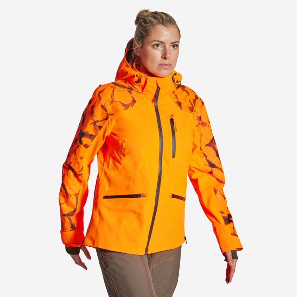 Kurtka outdoor damska wodoodporna Solognac Supertrack fluo. Brązowe kurtki SOLOGNAC, xs, bez wzorów, z poliesteru, sportowe, bez kaptura. Za 499.99 zł.