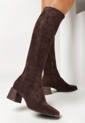 Brązowe Kozaki na Obcasie Z Dopasowaną Cholewką Haimela. Brązowe kozaki Born2be, bez wzorów, z dzianiny, biznesowe, bez obcasa, na obcasie, bez zapięcia. Za 149.99 zł.