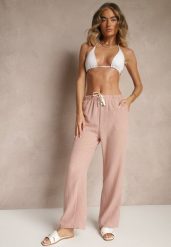 Różowe Spodnie High Waist z Szeroką Nogawką i Gumką w Pasie Mirarena. Czerwone jeansy Renee, bez wzorów, z jeansu, biznesowe, z podwyższonym stanem. W wyprzedaży za 39.99 zł.