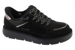 Buty sportowe Sneakersy damskie, Slip-ins: Keepsakes Cozy-Street Hiker EZ. Czarne buty treningowe Skechers, bez wzorów, z materiału, przed kostkę, bez zapięcia, trekkingowe. Za 379.99 zł.