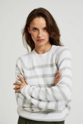 Sweter w szare paski biały. Białe swetry MOODO, l, bez wzorów, z elastanu, bez ramiączek. W wyprzedaży za 55.99 zł.