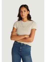 Tommy Jeans T-Shirt Tonal Linear DW0DW20315 Beżowy Slim Fit. Brązowe t-shirty Tommy Jeans, xxs, bez wzorów, z bawełny, bez kołnierzyka, bez ramiączek. Za 99.99 zł.