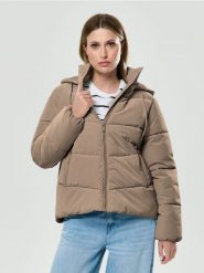 Ocieplana kurtka puffer z kapturem - kremowy. Białe kurtki Sinsay, l, bez wzorów, z kapturem. Za 89.99 zł.