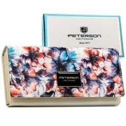 Elegancki portfel damski w kwiaty wykonany ze skóry naturalnej i ekologicznej PTN PX22-PF2 Peterson. Portfele Peterson, bez wzorów, ze skóry. Za 124.99 zł.