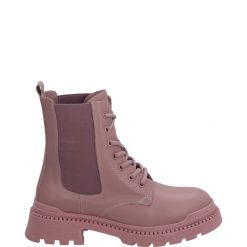 RÓŻOWE BOTKI 347947 ROSE. Czerwone botki Venezia, bez wzorów, ze skóry, bez obcasa, bez zapięcia. Za 229.00 zł.