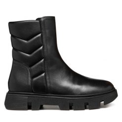 Botki Geox. Czarne botki Geox, bez wzorów, bez obcasa, na płaskiej podeszwie, bez zapięcia. Za 319.99 zł.