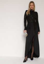 Czarna Cekinowa Sukienka Wieczorowa z Półgolfem i Trenem Eylnore. Czarne sukienki Born2be, na imprezę, m, z aplikacjami, klasyczne, bez kołnierzyka, bez ramiączek, maxi. Za 239.99 zł.