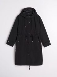 Płaszcz - czarny. Czarne płaszcze Sinsay, l, bez wzorów, z kapturem. Za 119.99 zł.