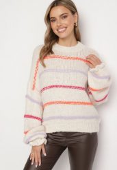 Jasnobeżowy Sweter Przeplatany Kolorowymi Nitkami z Domieszką Wełny Romirya. Brązowe swetry Born2be, uniwersalny, bez wzorów, z wełny, bez ramiączek. W wyprzedaży za 152.99 zł.