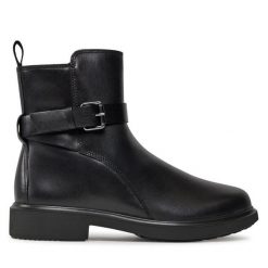 Botki ECCO. Czarne botki ECCO, bez wzorów, bez obcasa, na płaskiej podeszwie, bez zapięcia. Za 459.99 zł.
