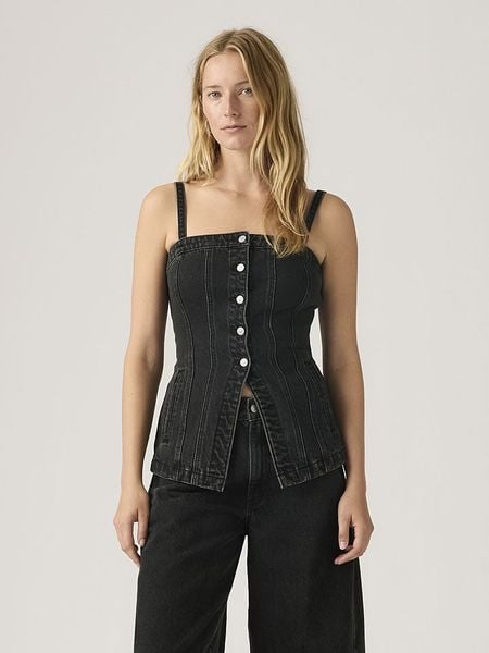 Levi's Top dżinsowy w kolorze czarnym rozmiar: L. Czarne topy Levi's, l, bez wzorów, z bawełny, bez kołnierzyka, bez ramiączek. Za 139.87 zł.