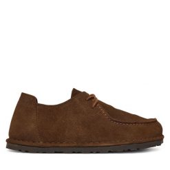 Półbuty Birkenstock. Brązowe półbuty wsuwane Birkenstock, bez wzorów, bez obcasa, na płaskiej podeszwie. Za 719.99 zł.