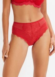 Figi maxi (2 pary). Czarne figi bonprix, bez wzorów, z koronki. Za 74.99 zł.